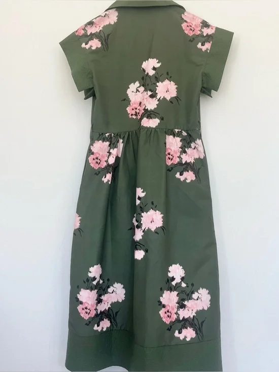 Tuckernuck Olive and Pressed Chloe Green Pink Floral Midi Dress Wide Sleeves Med - Picture 14 of 15